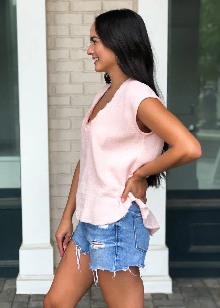 Karlie Amelia Gauzy V-neck Top - Blush ***FINAL SALE***