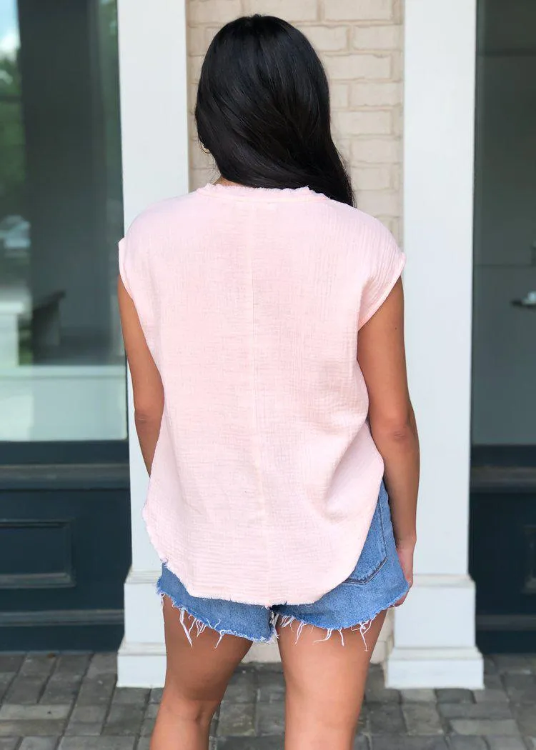 Karlie Amelia Gauzy V-neck Top - Blush ***FINAL SALE***