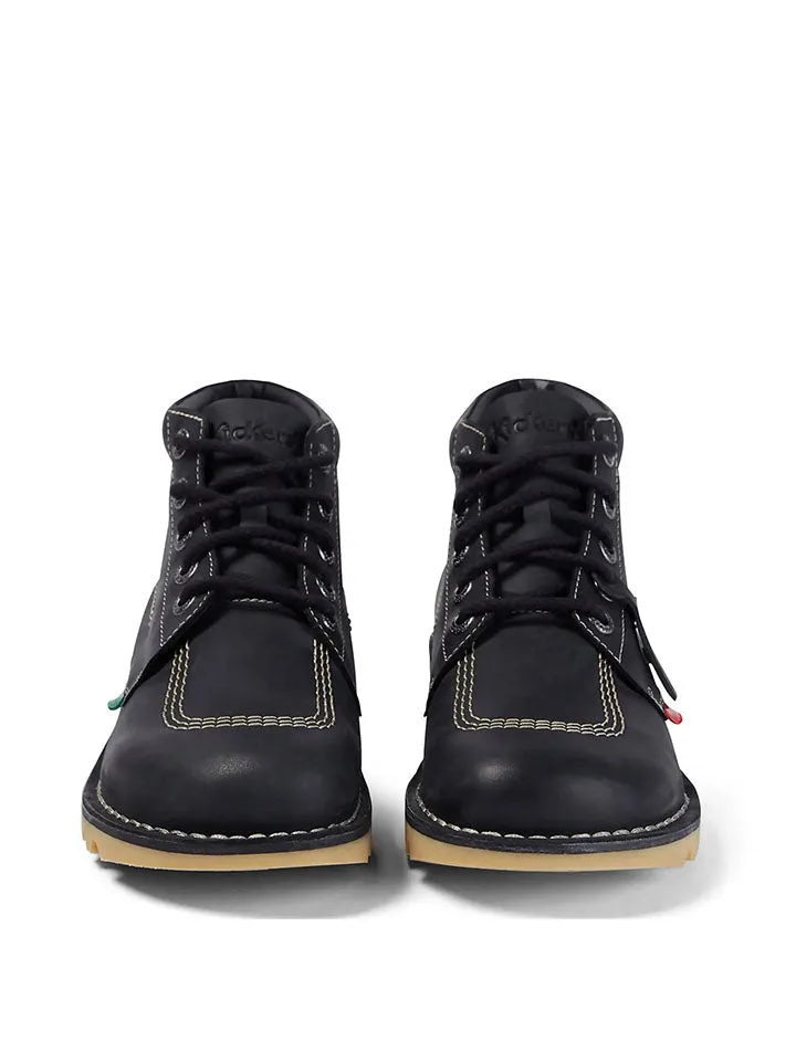 Kickers Kick Hi Black / White Waxed Full Grain Leather