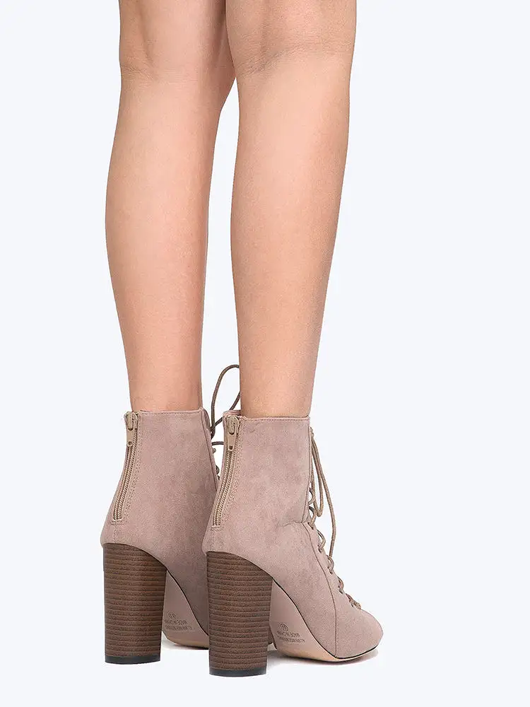 Lace Up Peep Toe Bootie