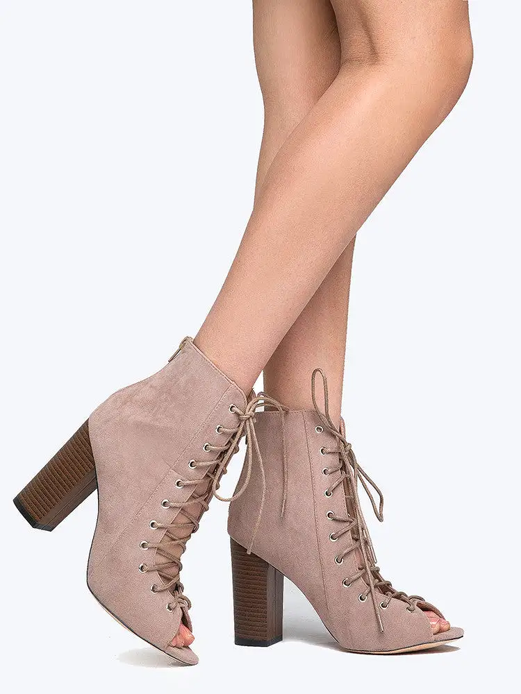 Lace Up Peep Toe Bootie