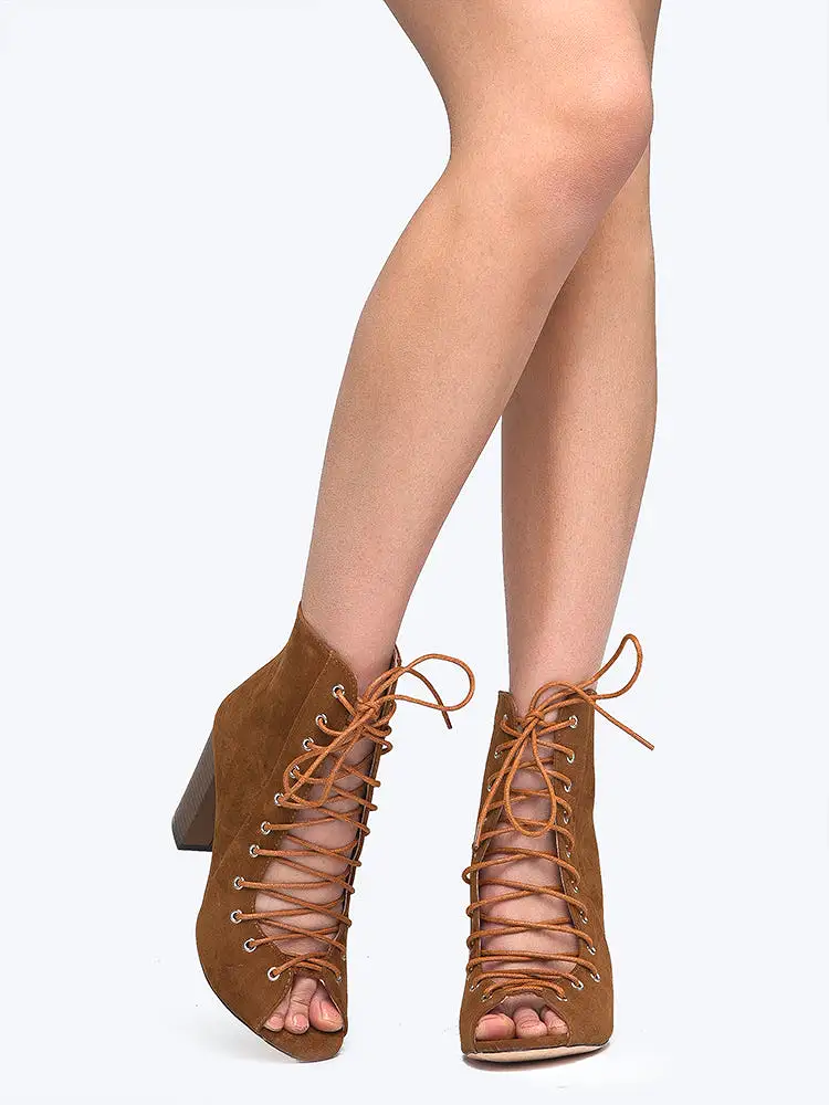 Lace Up Peep Toe Bootie