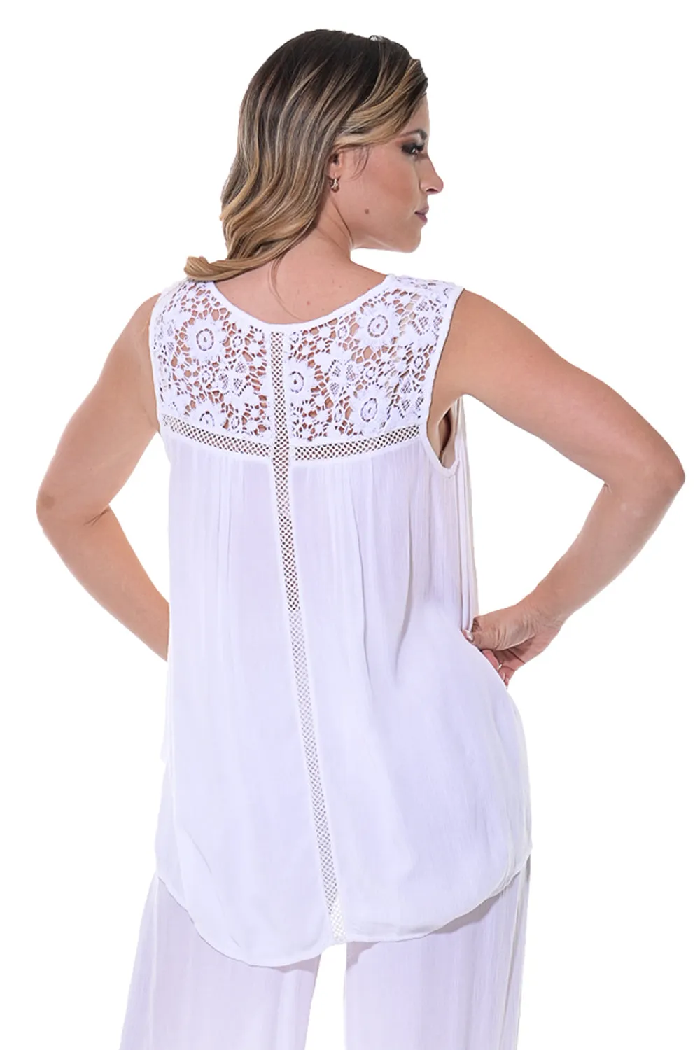 Ladies Sleeveless V-neck Top w/Lace Detail Neck by Azucar