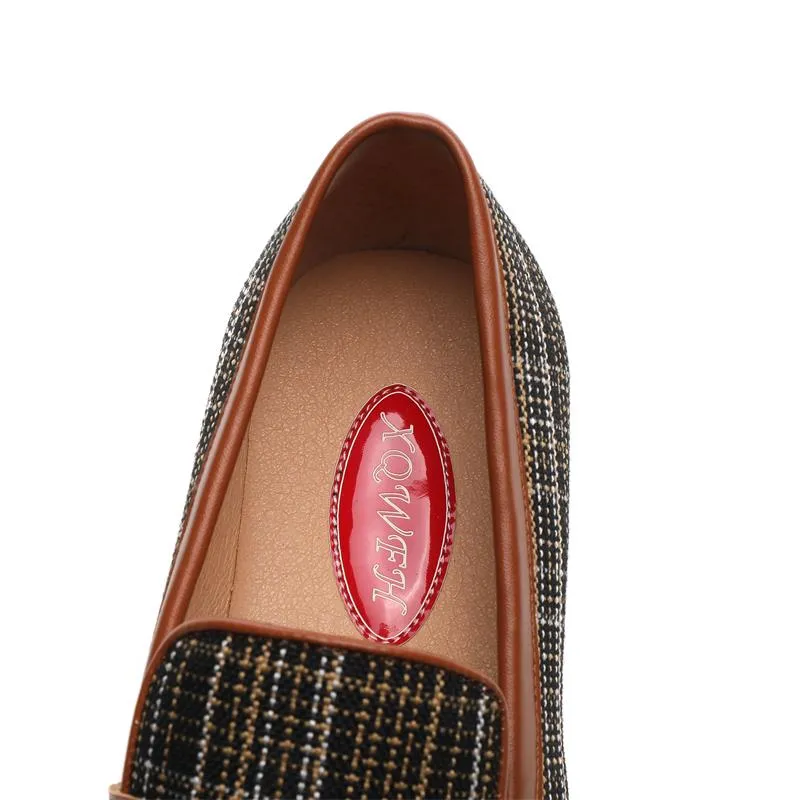 Luxury Gingham Monk Strap Slip-On Pointed Casual Loafers for Men