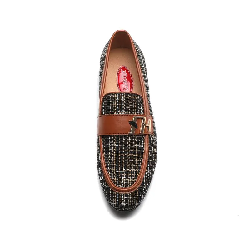 Luxury Gingham Monk Strap Slip-On Pointed Casual Loafers for Men