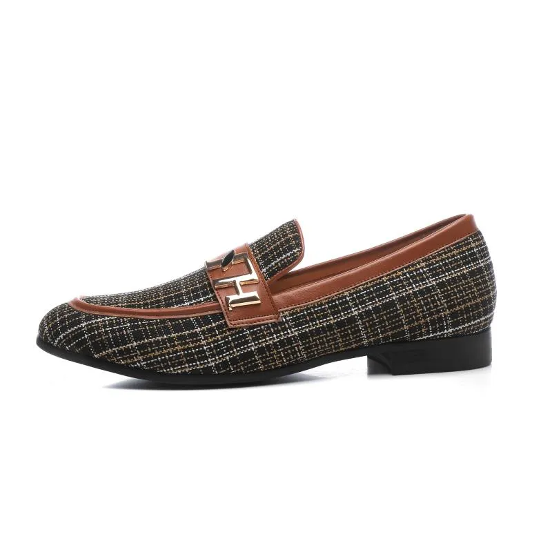 Luxury Gingham Monk Strap Slip-On Pointed Casual Loafers for Men