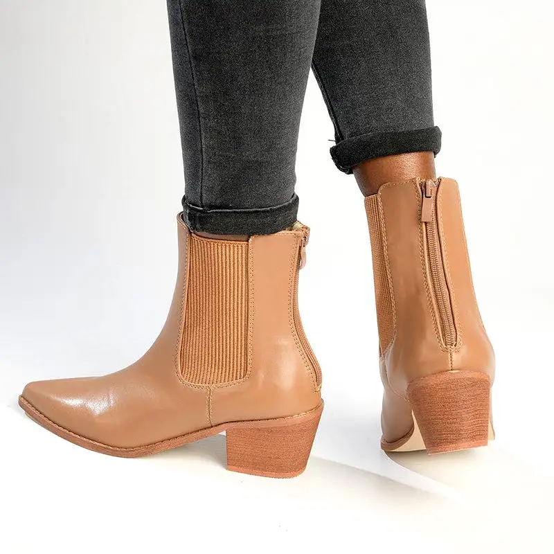 Madison Bekki Back Zip Block Heel Boot - Taupe