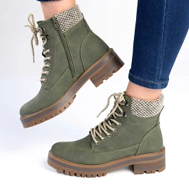 Madison Felicity Lace Up Ankle Boots - Khaki