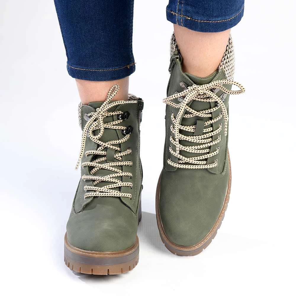 Madison Felicity Lace Up Ankle Boots - Khaki