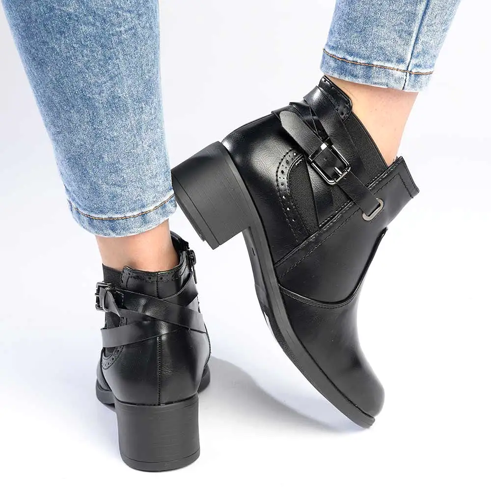 Madison Gusset Fawn Strappy Ankle Boot - Black