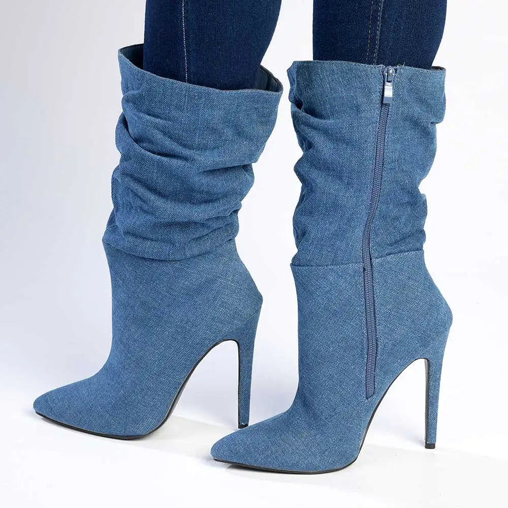 Madison Kessa Rouched Stiletto Boot - Blue