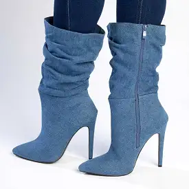 Madison Kessa Rouched Stiletto Boot - Blue