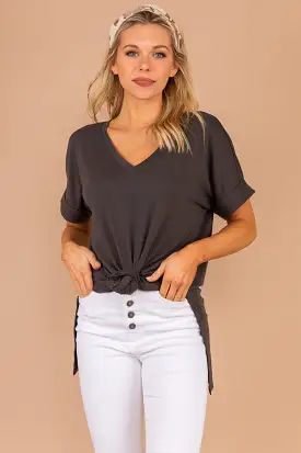 Make Your Life Easy Ash Gray V-neck Top