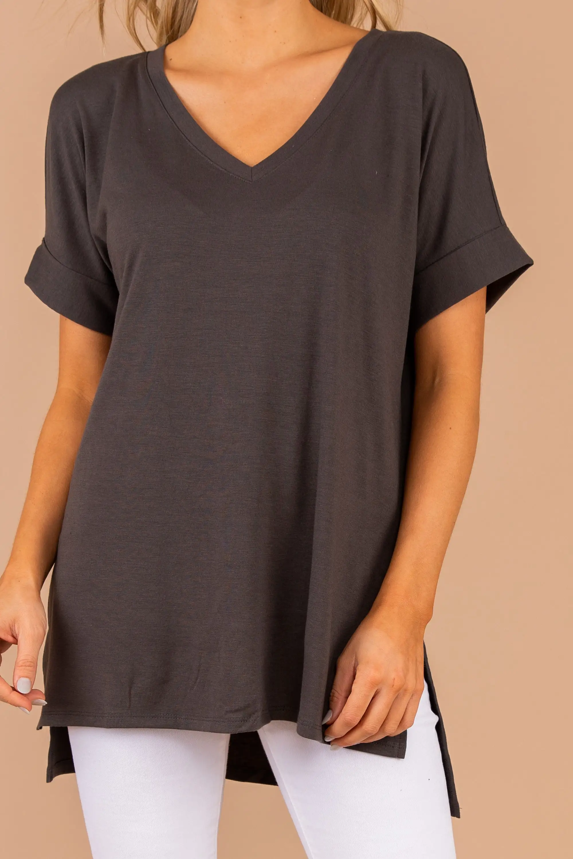 Make Your Life Easy Ash Gray V-neck Top