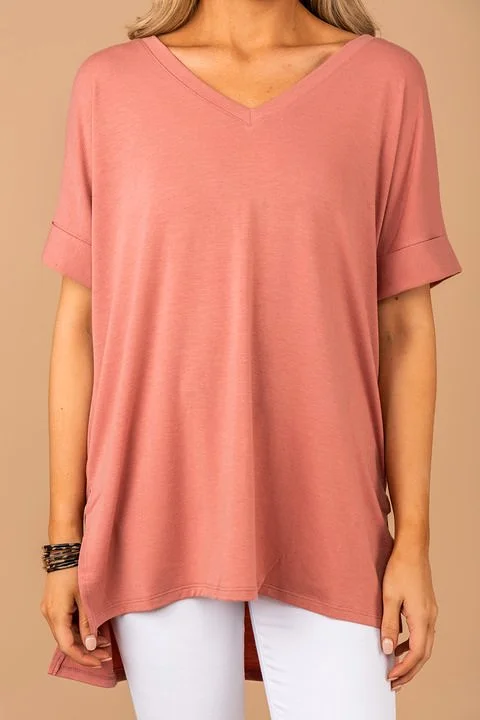 Make Your Life Easy Ash Rose Pink V-neck Top