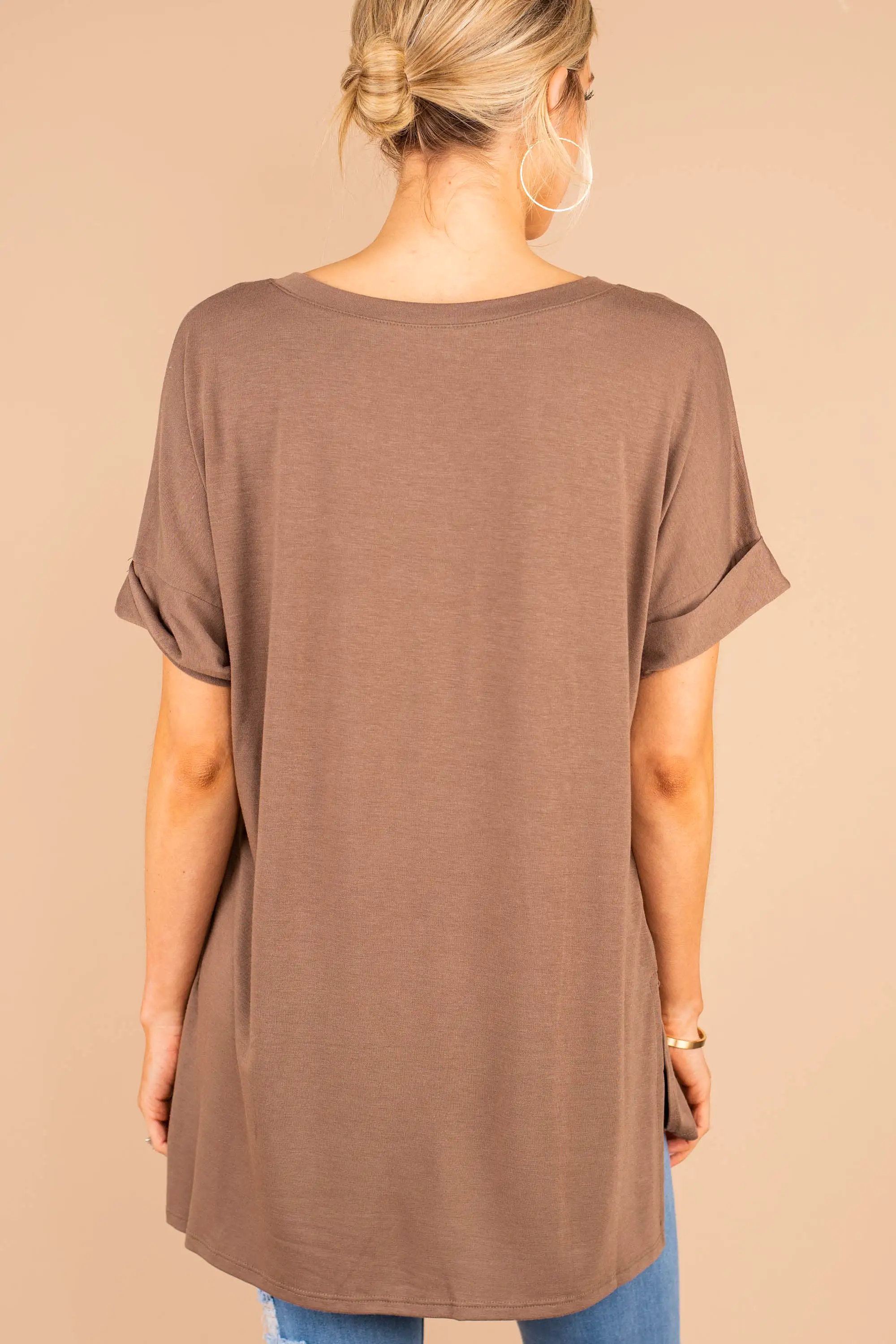 Make Your Life Easy Mocha Brown V-Neck Top