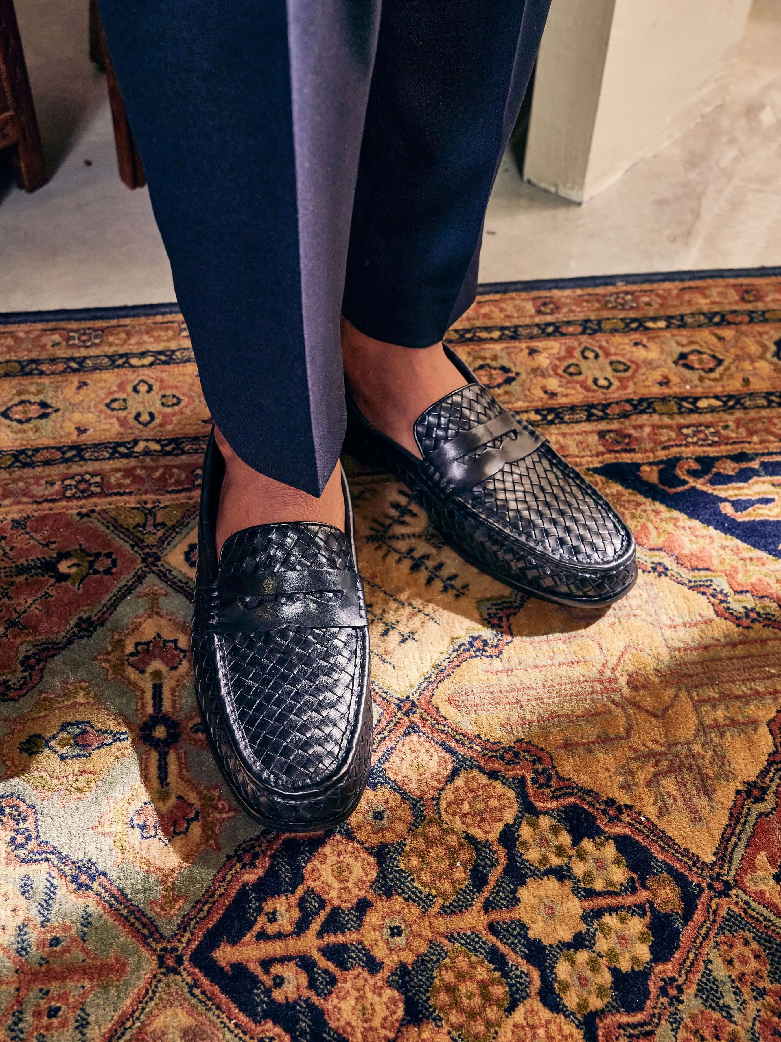 Marco Penny Loafer - Black Woven Leather