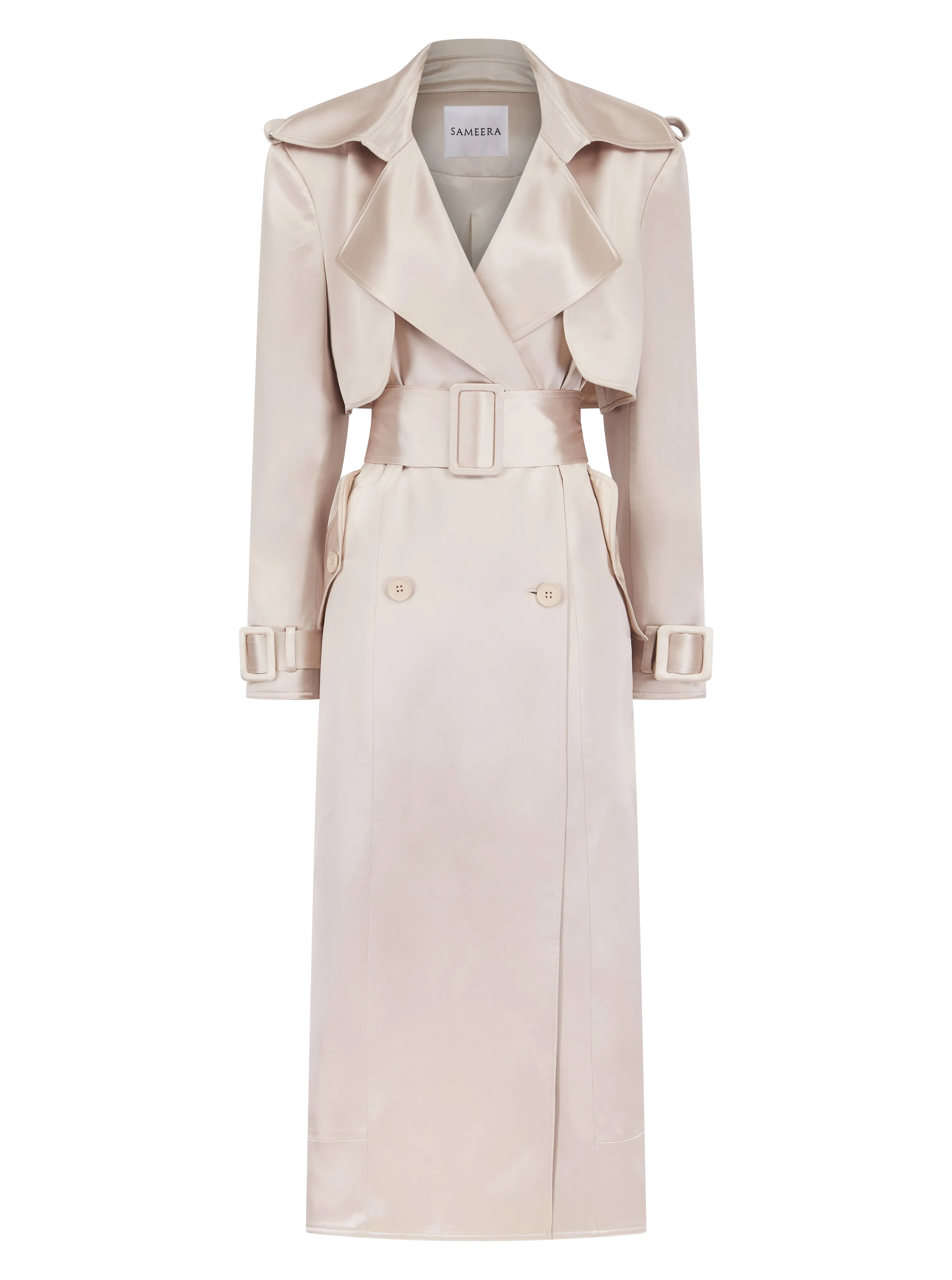 Maryam Beige Belted Satin Trench Coat