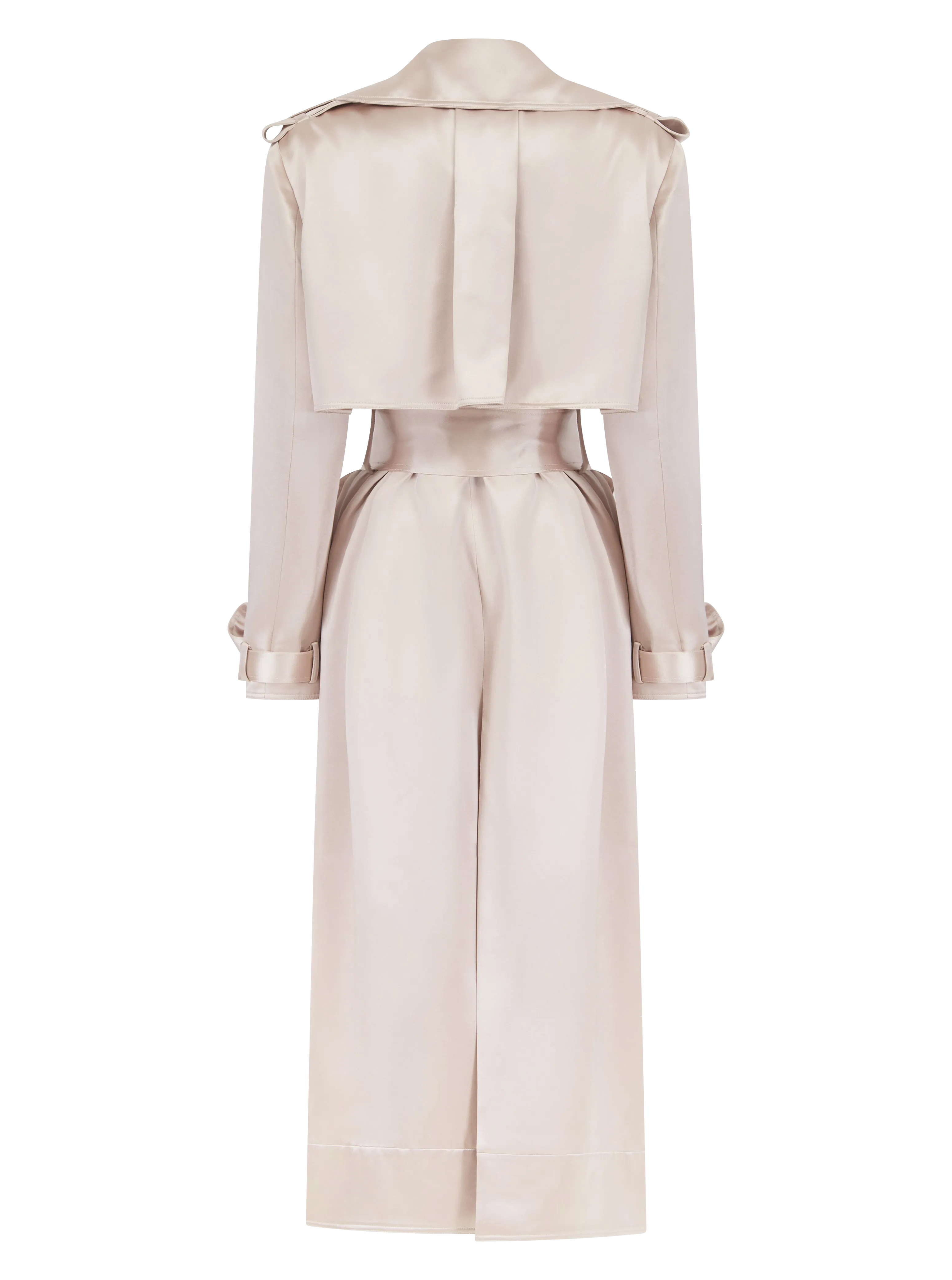 Maryam Beige Belted Satin Trench Coat