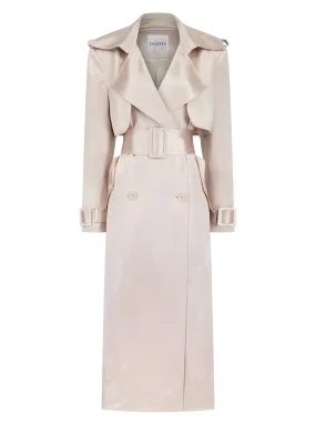 Maryam Beige Belted Satin Trench Coat