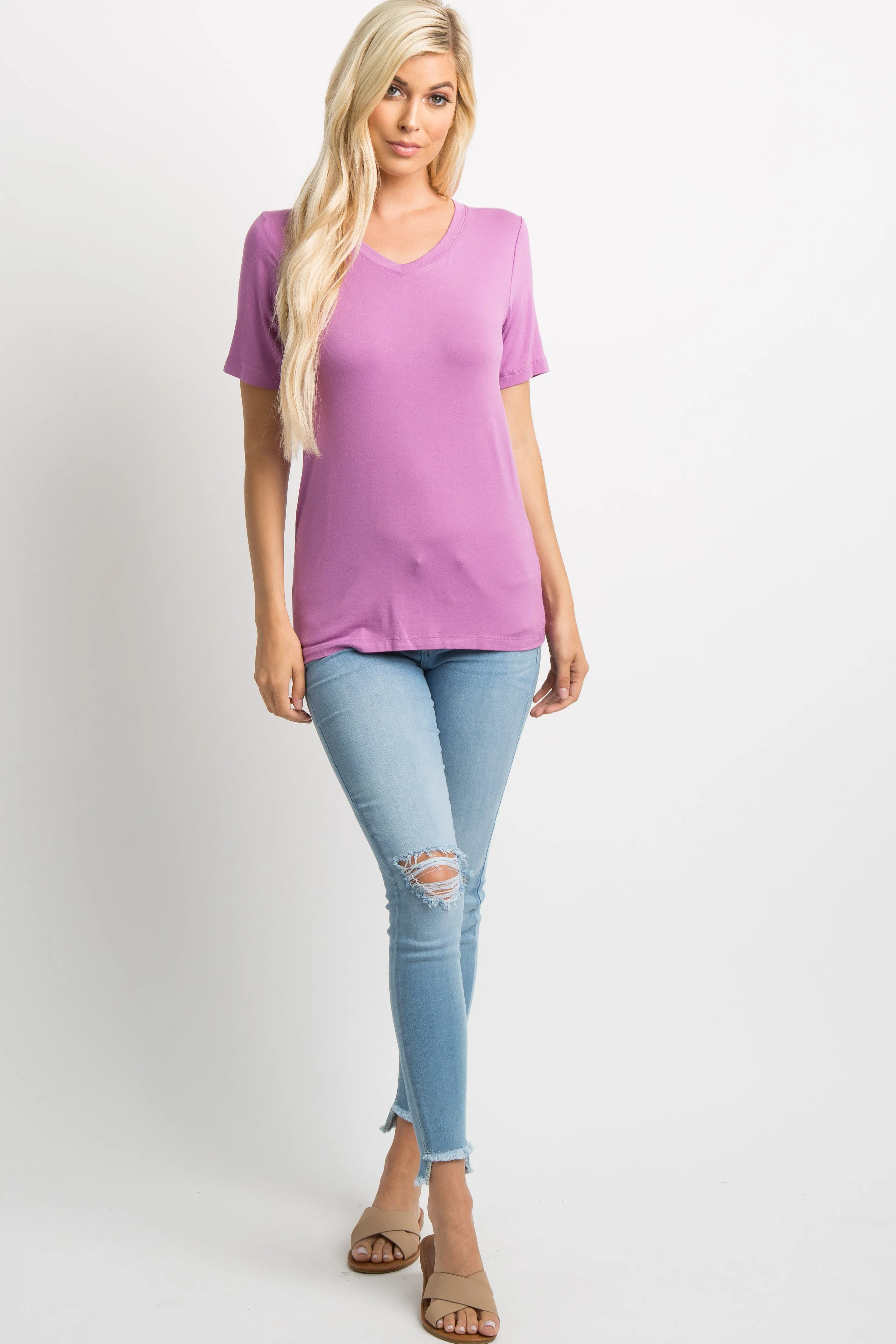 Mauve Basic V-Neck Top