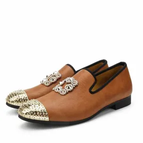 Men's Synthetic Leather Gold Metal Decor Wedding Party Loafers