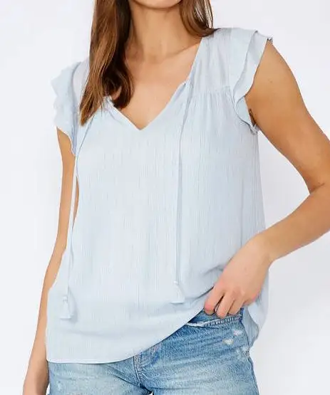 Metallic Stripe Flutter Sleeve Top - Periwinkle