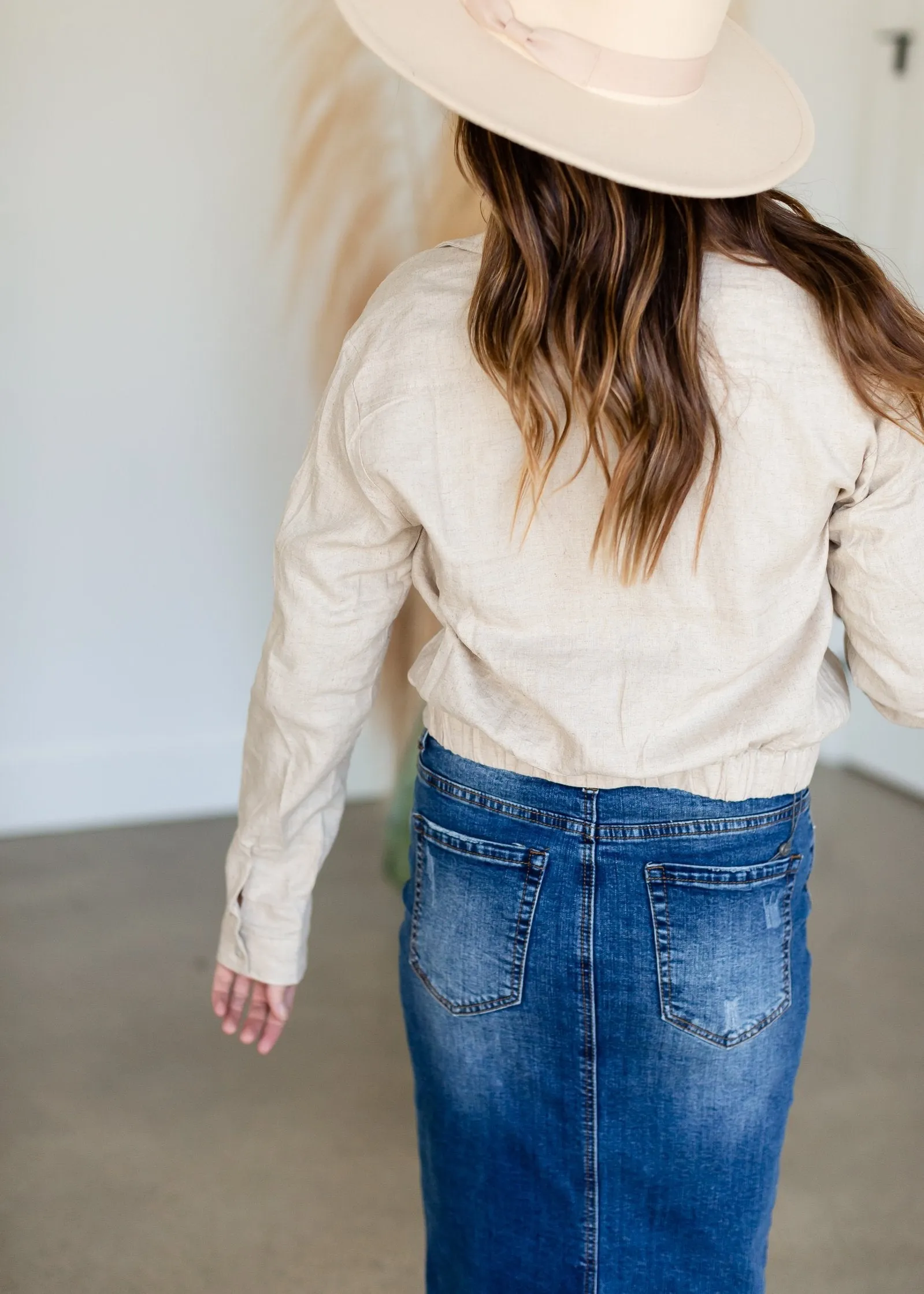 Natural Pleated V-Neck Top - FINAL SALE