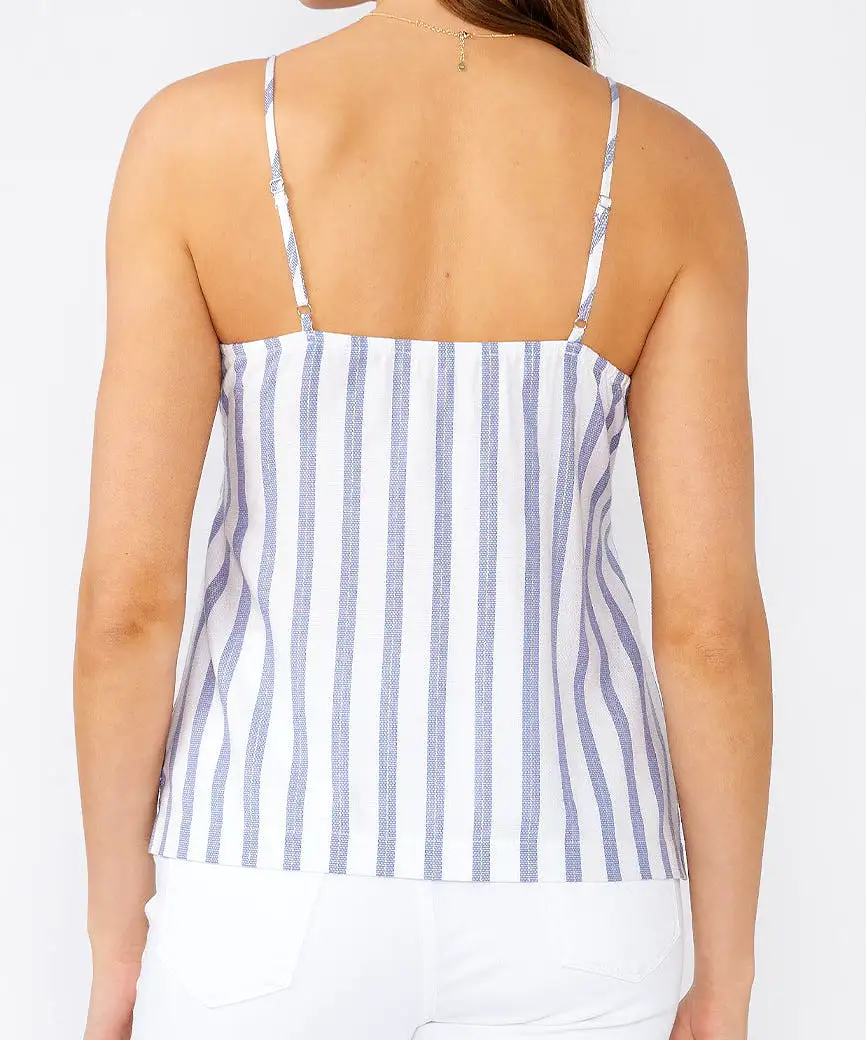 Nautical Stripe Metallic V-Neck Tank Top - White/Blue