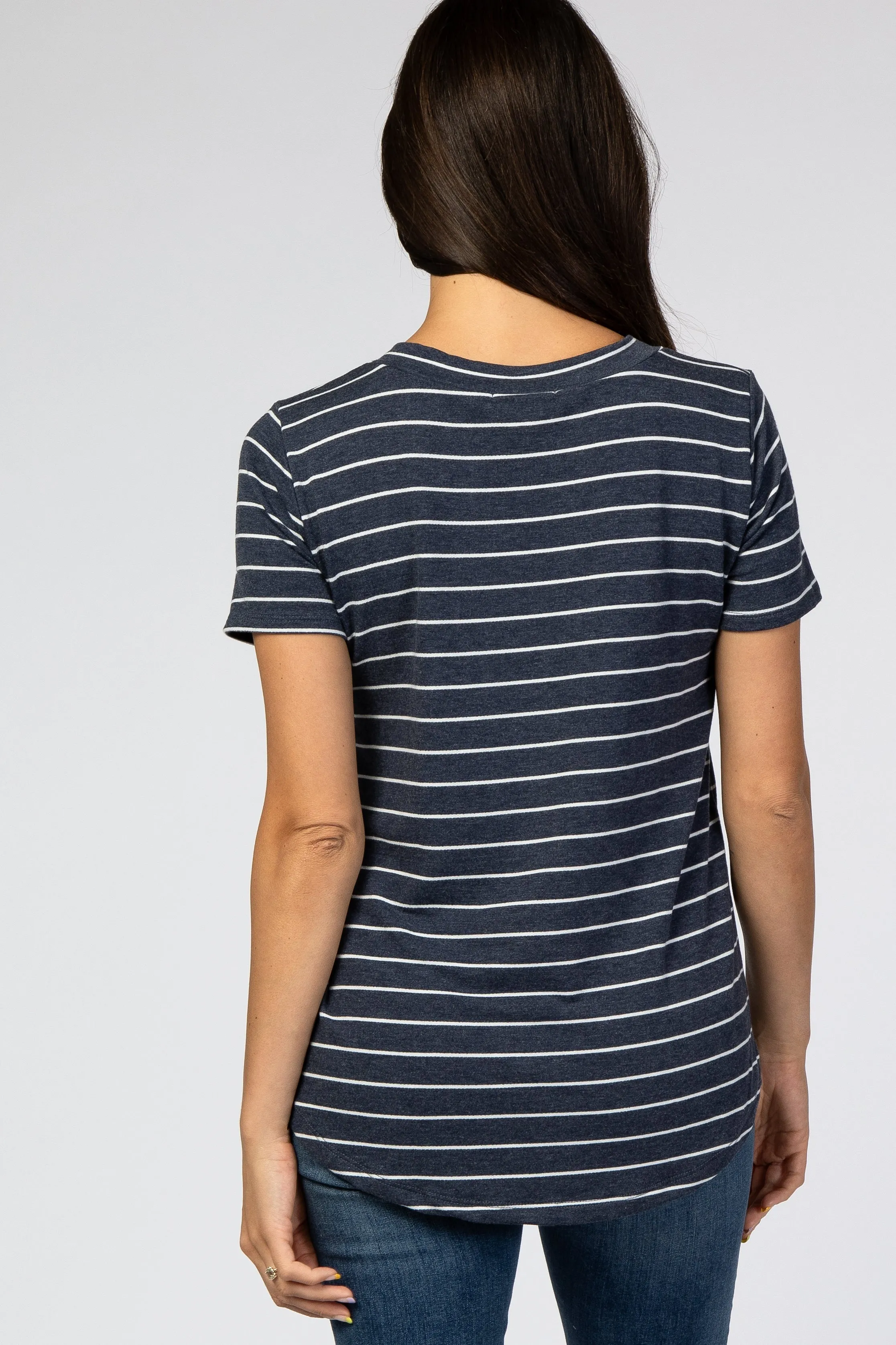 Navy Blue Striped V-Neck Top