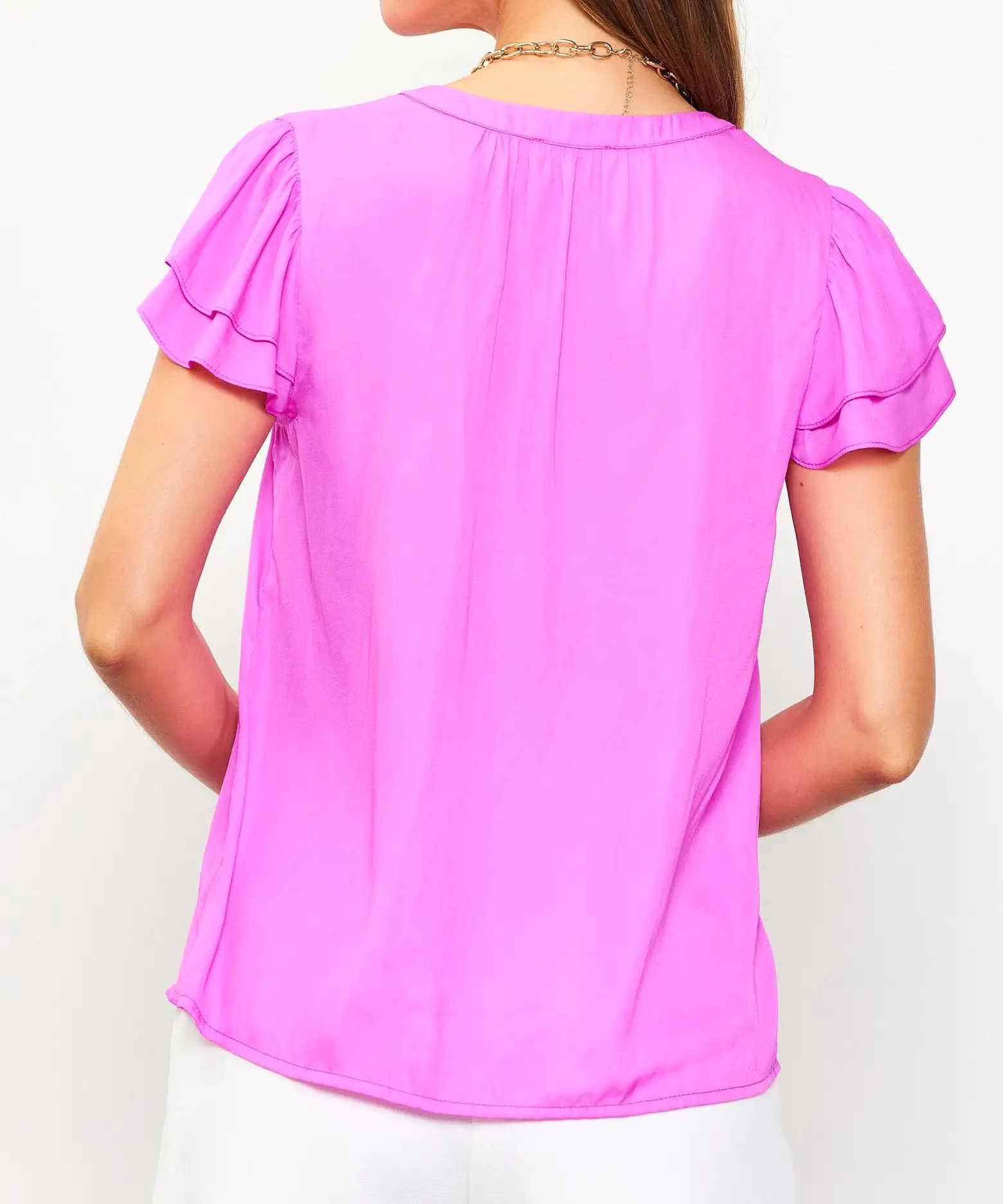 Neck Trim Detail Short Sleeve Top - Rose Violet