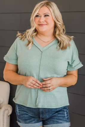 New Possibilities V-Neck Top- Sage