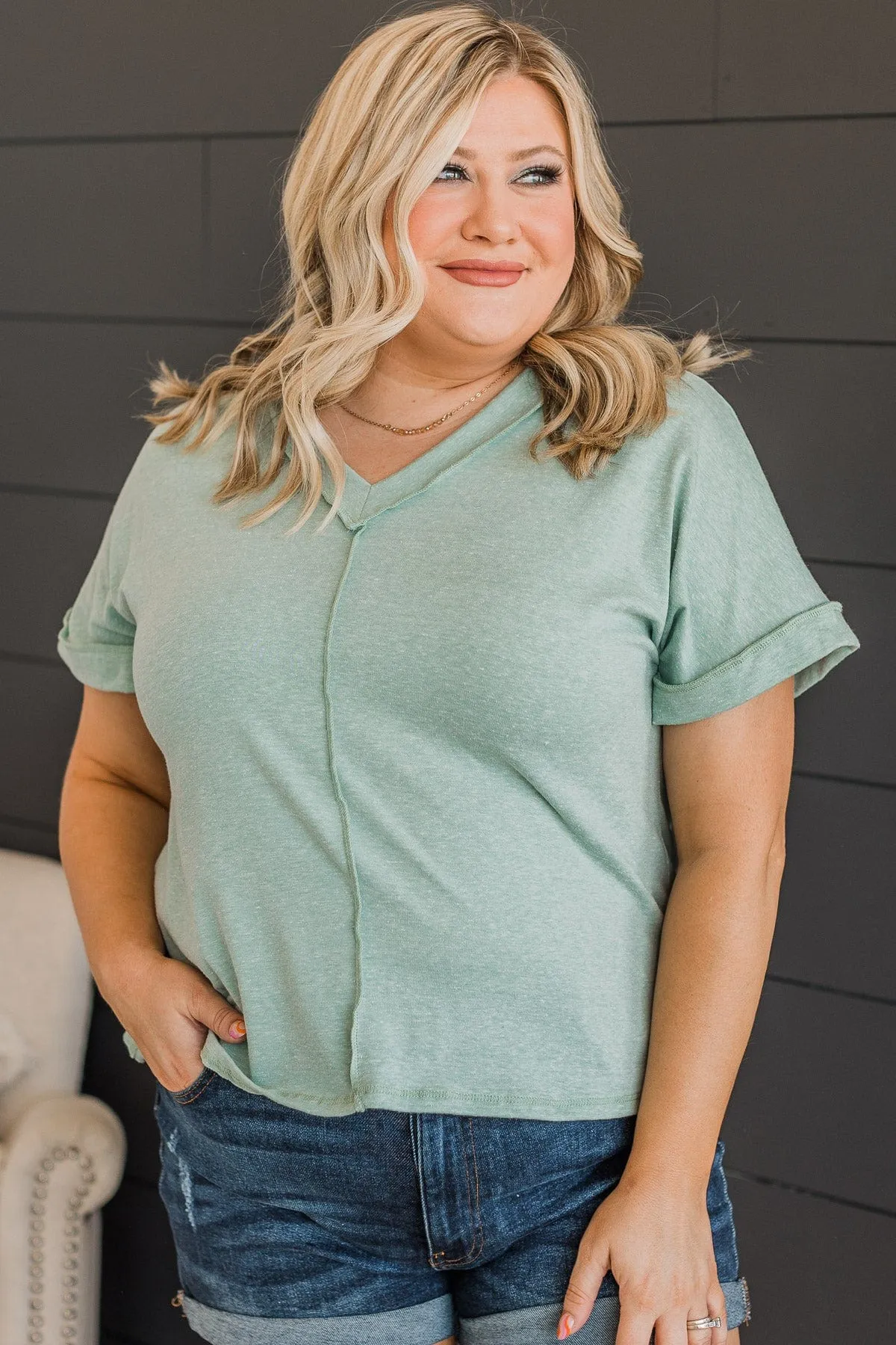 New Possibilities V-Neck Top- Sage