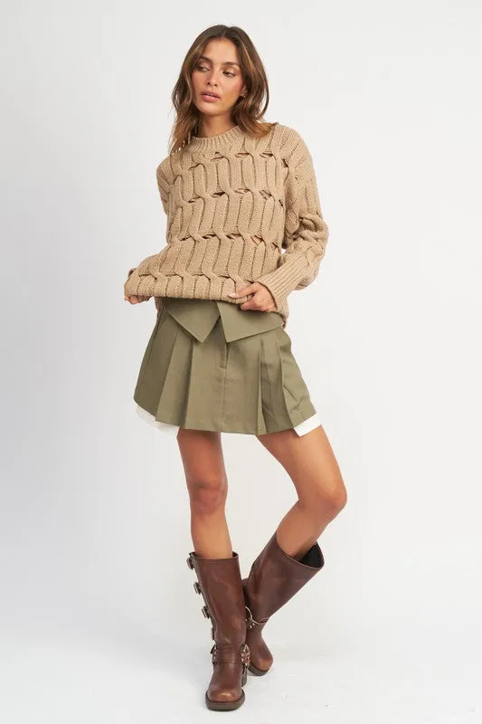 Open Knit Sweater With Slits