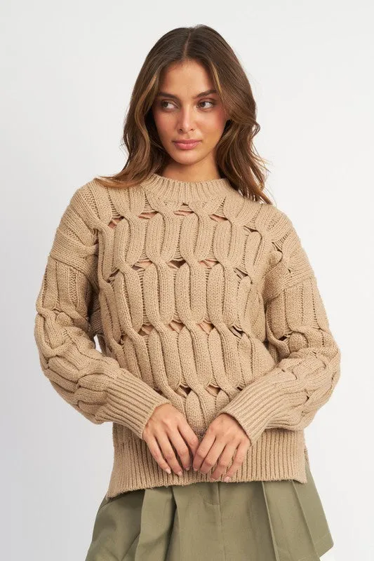 Open Knit Sweater With Slits