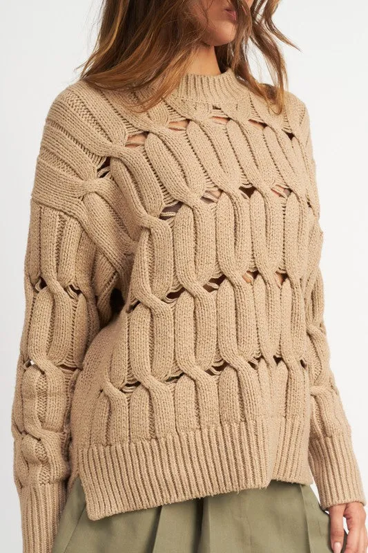 Open Knit Sweater With Slits