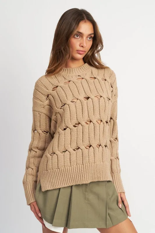 Open Knit Sweater With Slits