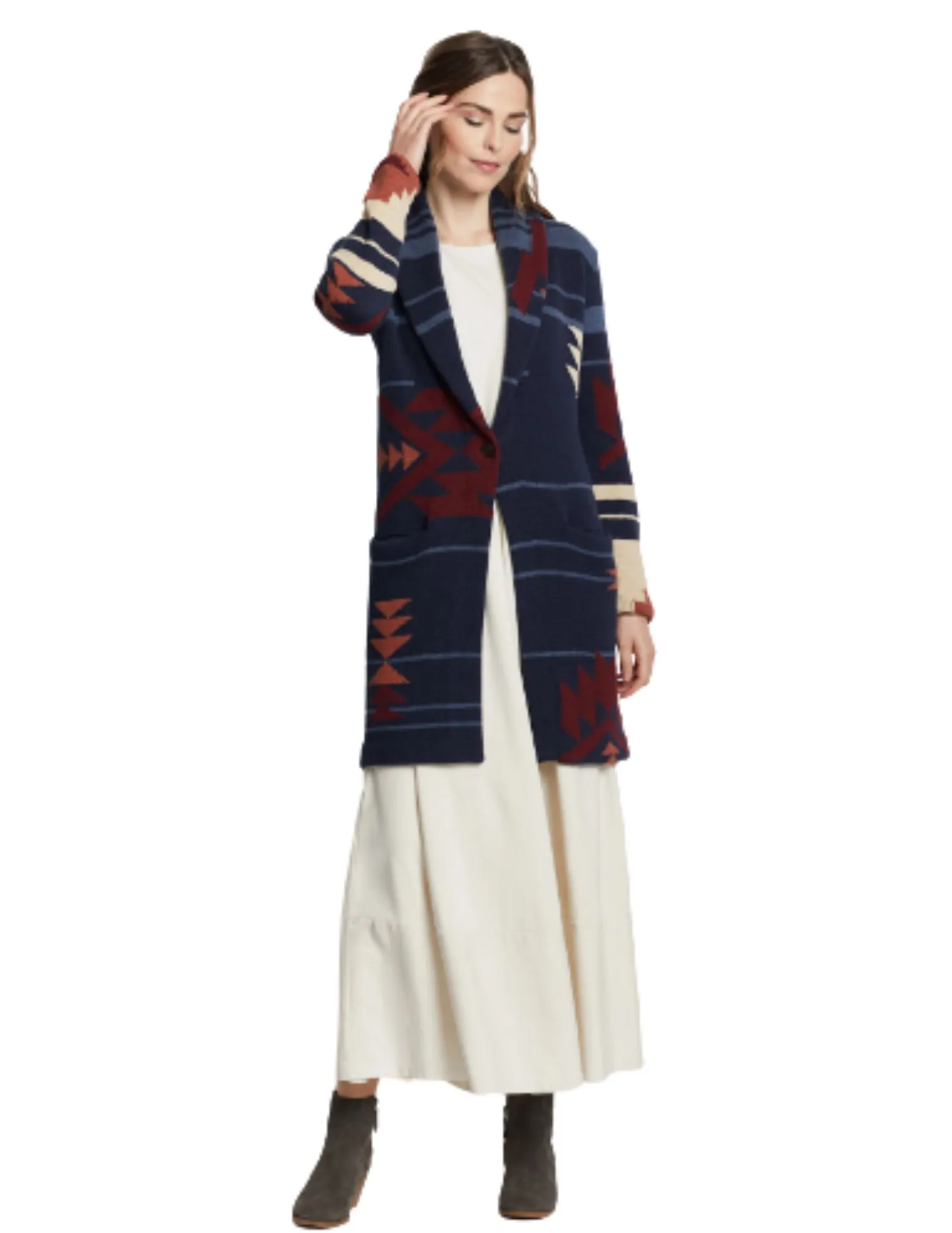 Pendleton Womens Navy Graphic Sweater Coat