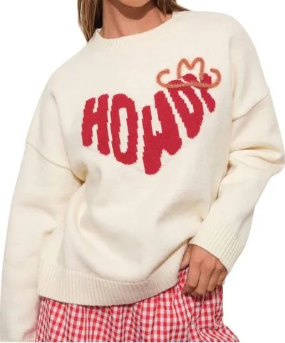 Pretty Garbage Howdy Heart Sweater In Cream