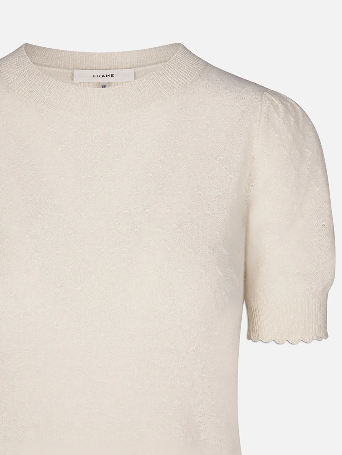 Puff Sleeve Pointelle Sweater - Cream