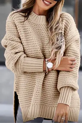 Round Neck Slit Sweater