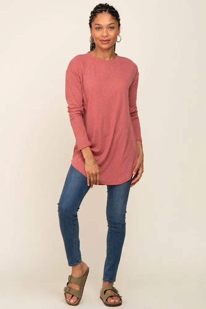 Salmon Long Sleeve Ribbed Top