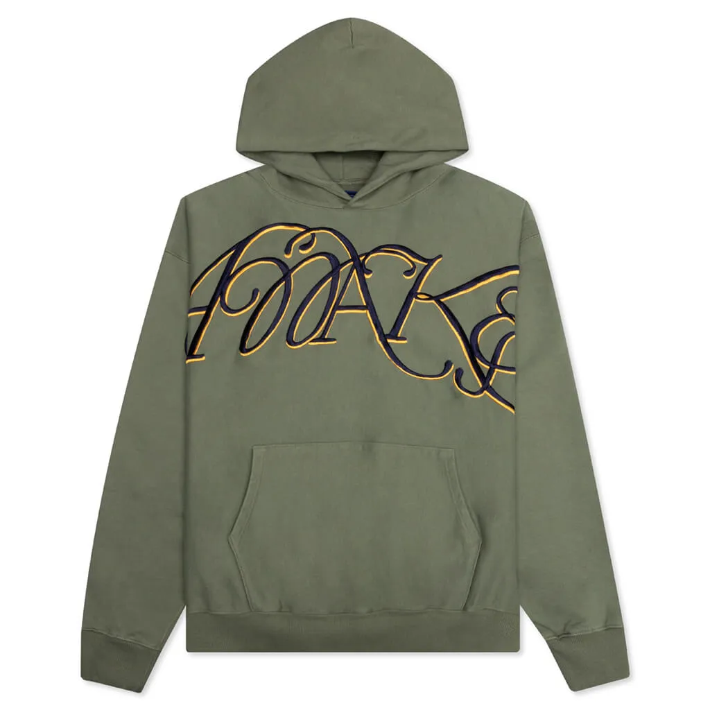 Script Oversized Embroidered Hoodie - Sage