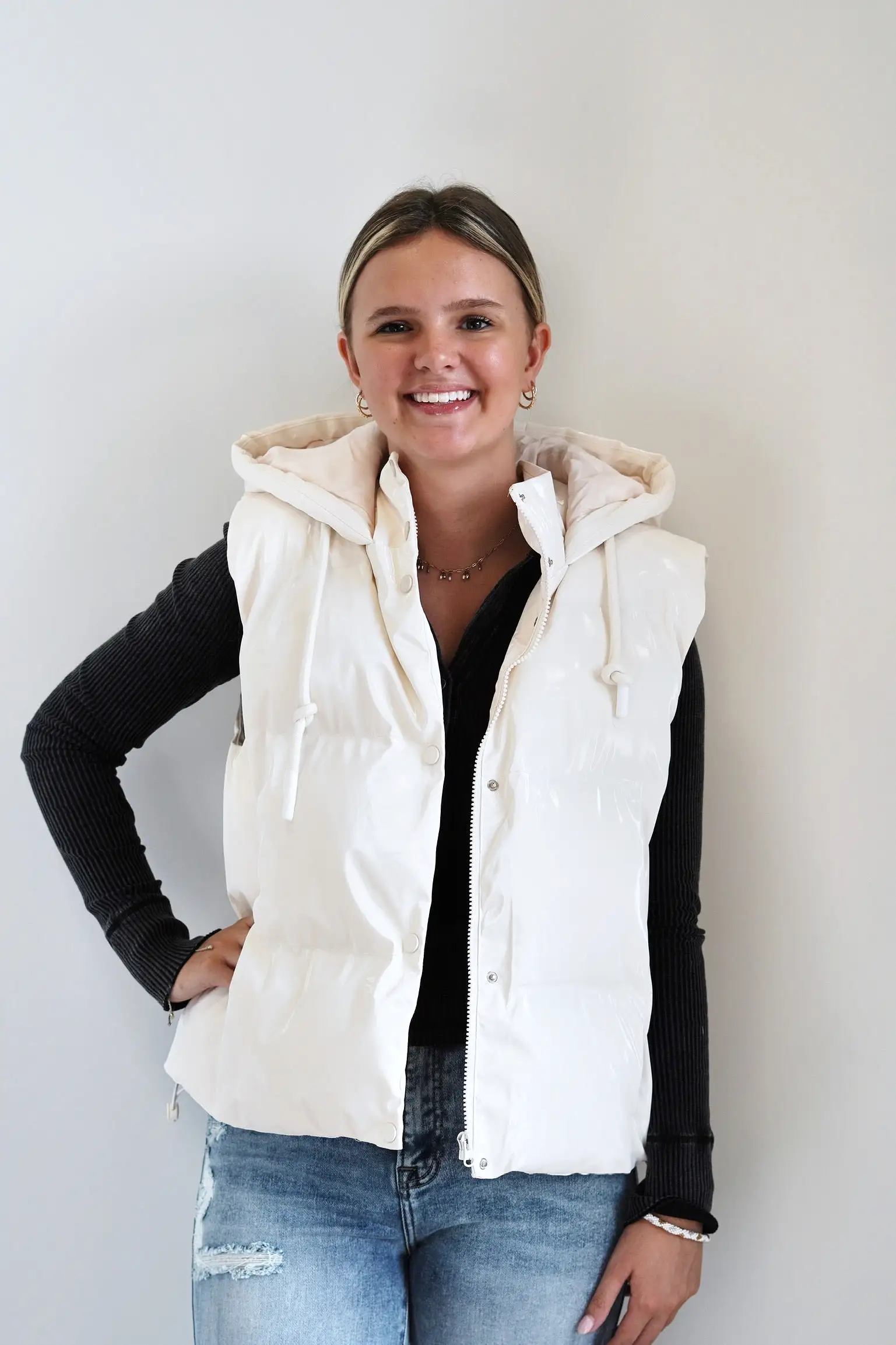 Shimmer Puffer Hoodie Vest