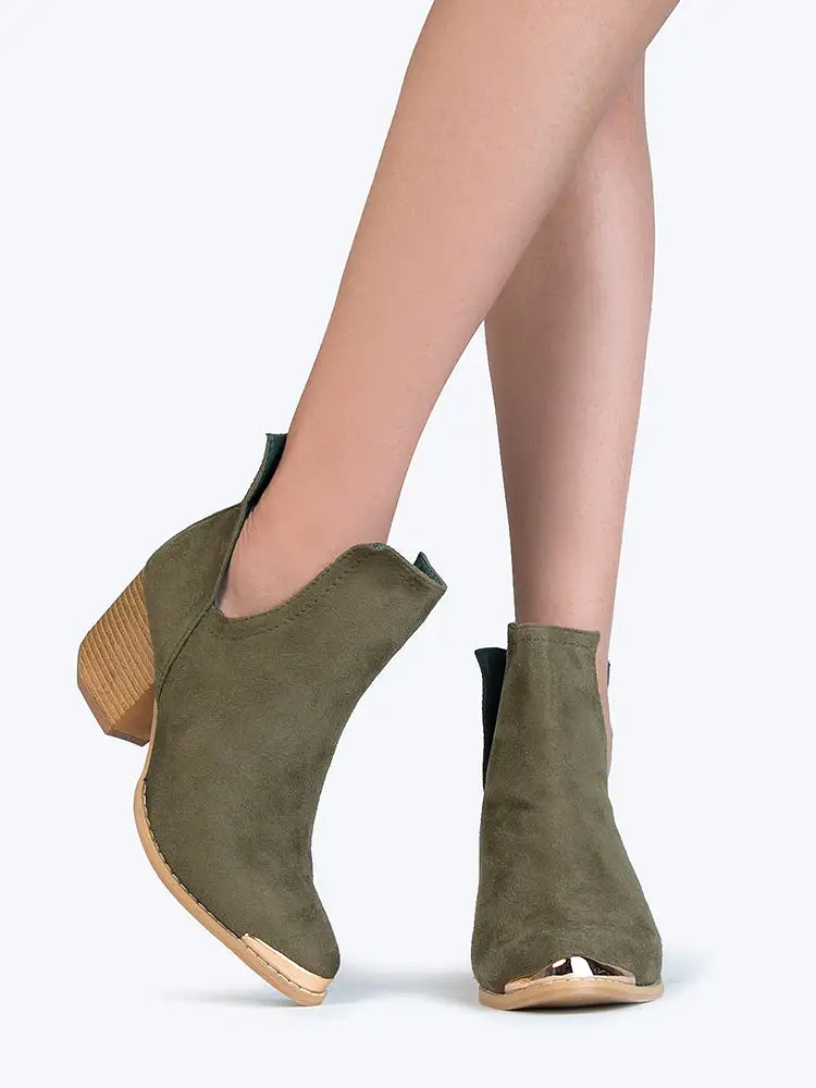 Side Cutout Metal Tip Ankle Boot