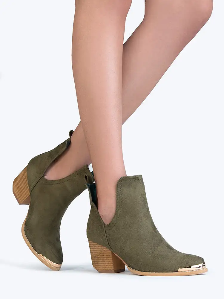 Side Cutout Metal Tip Ankle Boot