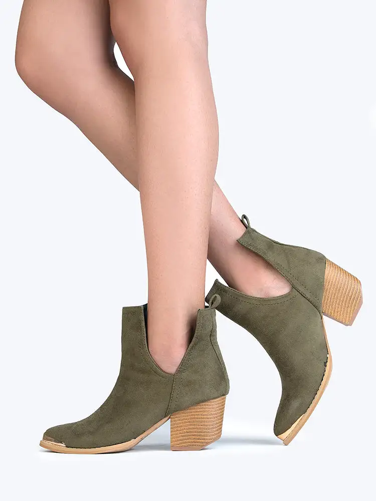 Side Cutout Metal Tip Ankle Boot