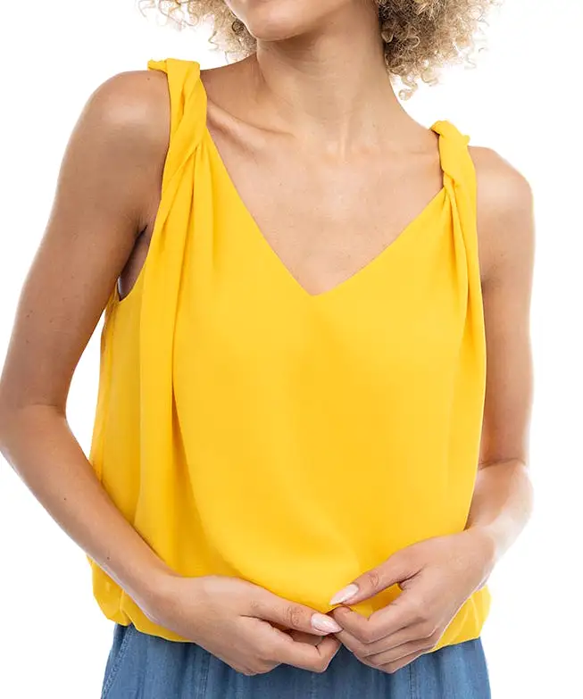 Sleeveless Bubble Top with Twisted Shoulder Detail - Sunflower