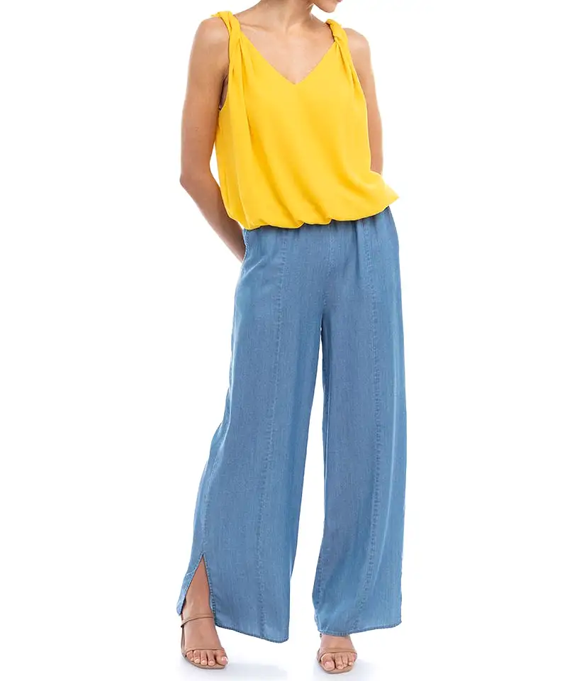 Sleeveless Bubble Top with Twisted Shoulder Detail - Sunflower