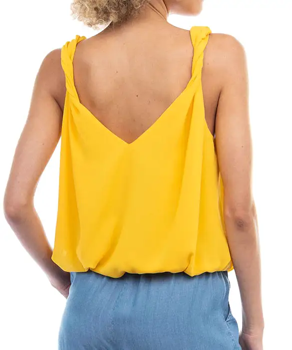 Sleeveless Bubble Top with Twisted Shoulder Detail - Sunflower